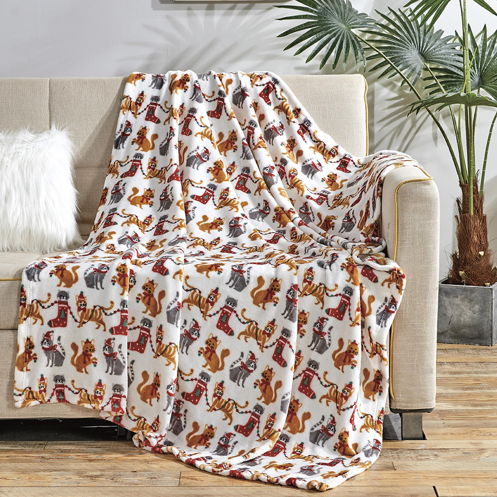 Rolled flannel printed blanket sofa cartoon print