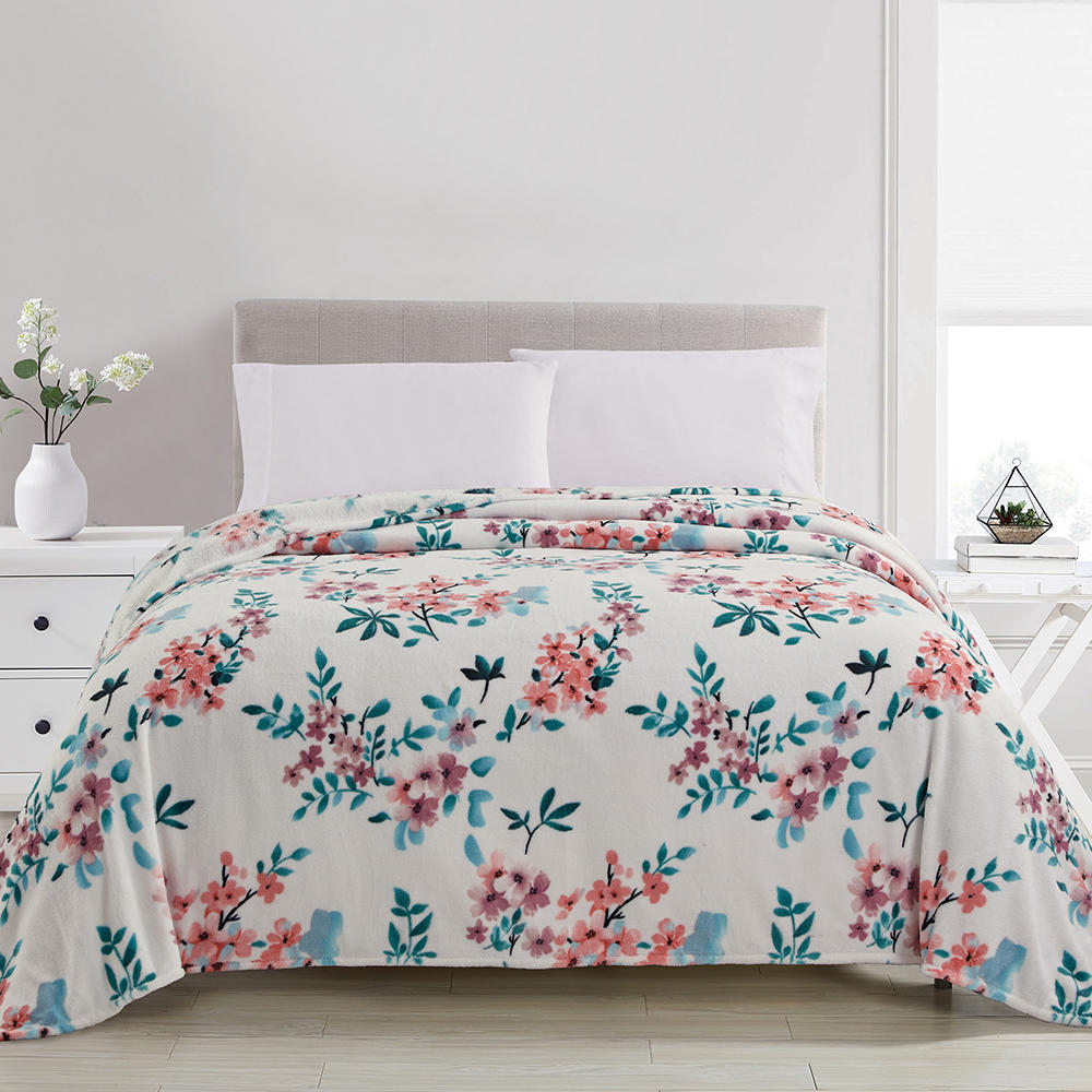 Curled floral print double bed flannel print blanket